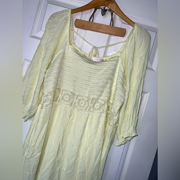 LC Lauren Conrad Boho Smocked Crochet Mini Dress‎ Light Highlighter Yellow Sz 2X - Picture 3 of 10